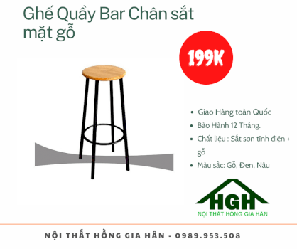 Ghế quầy bar lưng tựa chân sắt mặt gỗ Tp.HCM Hồng Gia Hân