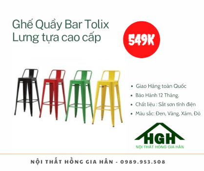 Ghế quầy bar Tolix lưng tựa cao cấp Tp.HCM Hồng Gia Hân