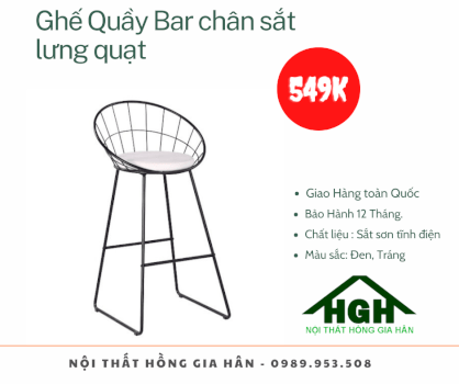 Ghế quầy bar chân sắt lưng quạt Tp.HCM Hồng Gia Hân