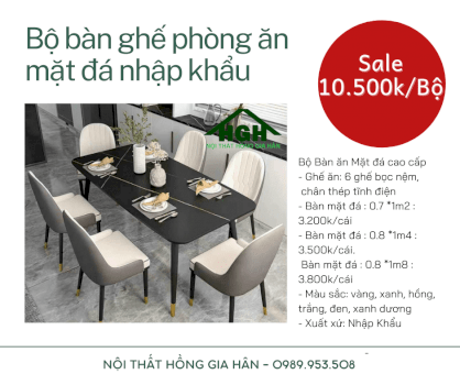 Bộ bàn ghế phòng ăn mặt đá nhập khẩu Tp.HCM Hồng Gia Hân MS 010