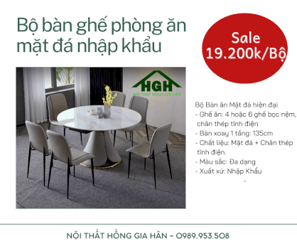 Bộ bàn ghế phòng ăn mặt đá nhập khẩu Tp.HCM Hồng Gia Hân MS 016