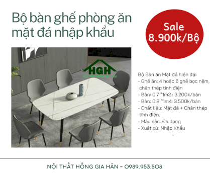 Bộ bàn ghế phòng ăn mặt đá nhập khẩu Tp.HCM Hồng Gia Hân MS 022