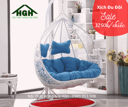 Xích đu Đôi mây nhựa siêu đẹp - Tặng kèm đệm xinh - HGH180