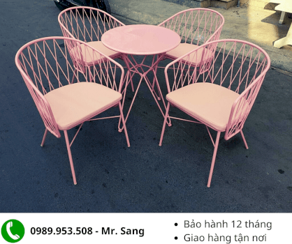 Bộ bàn ghế decor màu hồng tựa lưng siêu đẹp - HGH1201