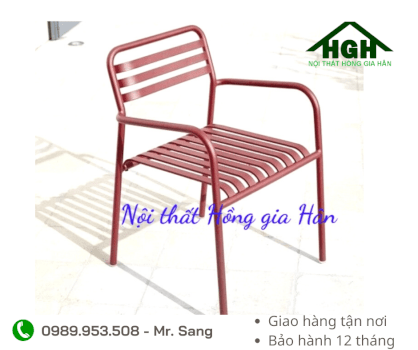 Ghế cafe sắt tĩnh điện tay vịn hiện đại - màu hồng đất HGH0989