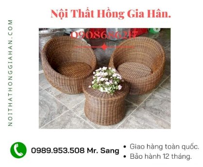 Bàn ghế cafe mây nhựa Hồng Gia Hân Ms05133_tặng nệm