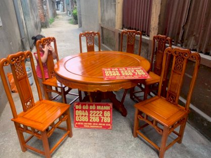 Bộ bàn ghế ăn kiểu bàn tròn gỗ gụ - Đồ gỗ Đỗ Mạnh
