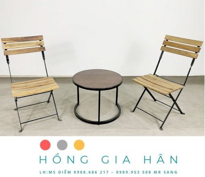 Bàn ghế gỗ khung sắt mặt gỗ Tp.HCM Hồng Gia Hân G0929