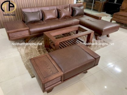 Sofa góc gỗ sồi kèm đệm TPC18