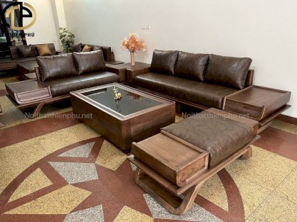 Sofa gỗ sồi Nga hiện đại, hàng sơn Ichem, da P Carola