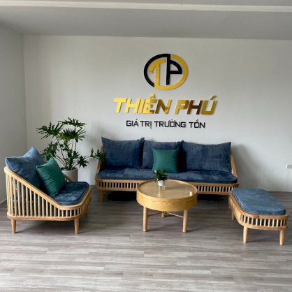 Bộ sofa gỗ Dedar KBH màu tự kết hợp bàn trà xoay Turning