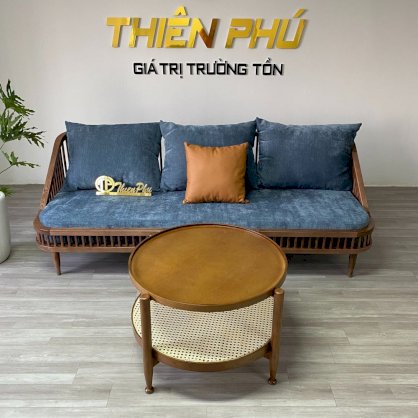 Sofa nan gỗ KBH Thiên Phú kèm đệm nỉ nhập khẩu phong cách Rustic