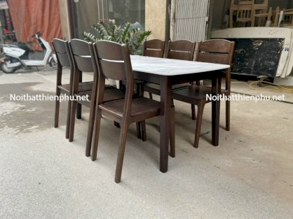 Bộ bàn ăn 6 ghế gỗ sồi màu walnut