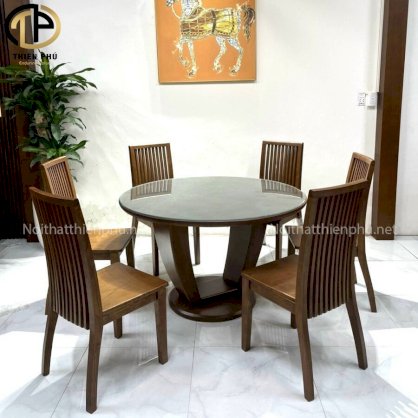 Bộ bàn ăn tròn 6 ghế gỗ sồi TP2302