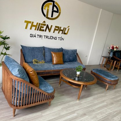 Bộ sofa Dedar KBH + bàn Hera màu nâu walnut bọc nỉ nhập | Nội thất Thiên Phú