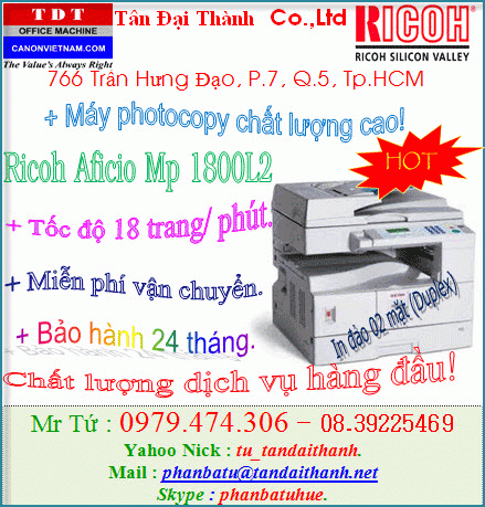 Máy photocopy, Ricoh Aficio Mp 1900, Ricoh 1900, Miễn phí dịch vụ, Khuyến mãi lớn: Chân máy, mực,...