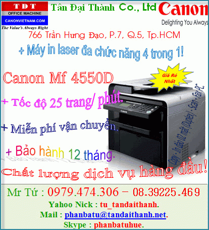 Canon MF 4550D, máy in đa năng Canon MF 4550D, Canon 4550D, in 02 mặt tốc độ cao, Miễn phí dịch vụ.