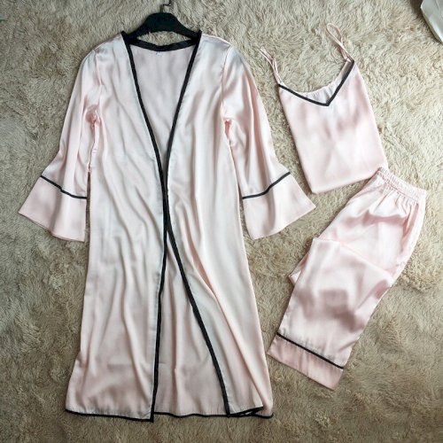 Bộ đồ ngủ nữ kèm áo choàng ngủ phi lụa hàng xuất khẩu - B898 (Ảnh 3)
