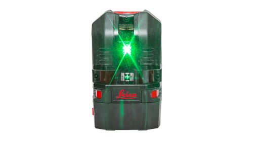 Leica Lino L2G green cross line laser front view showing laser beam