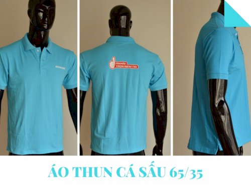 Mẫu áo thun đồng phục công ty màu xanh - Áo thun cá sấu 65/35