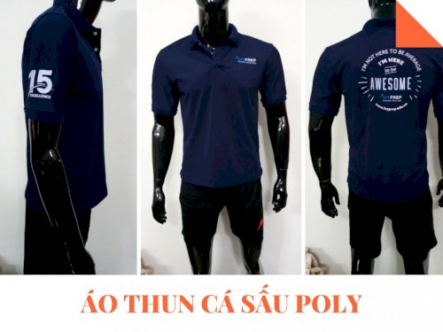 Mẫu áo thun đồng phục công ty màu xanh nước biển đậm - Áo thun cá sấu Poly