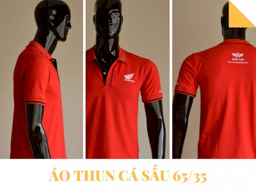 Mẫu áo thun đồng phục công ty màu đỏ - Áo thun cá sấu 65/35