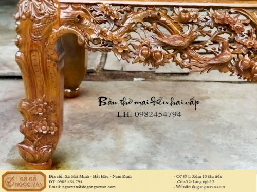 Bàn thờ gia tiên gỗ gụ đục mai điểu