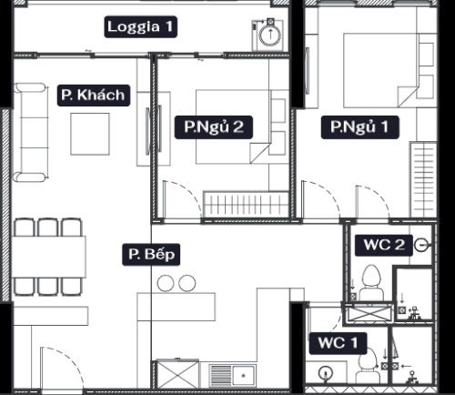 thiết kế chung cư anland lake view căn 2 ngủ 2 vệ sinh