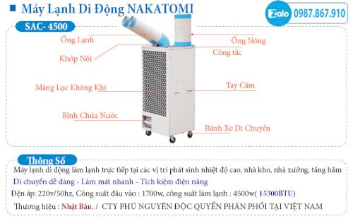 Thiết kế và cấu tạo của máy lạnh di động 2 vòi Nakatomi Sac 4500