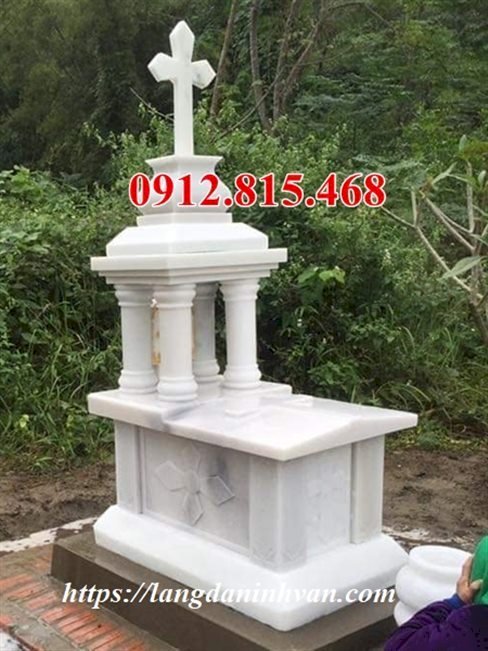 Mẫu mộ công giáo thiết kế xây bằng đá trắng đẹp tại Hải Phòng, Quảng Ninh