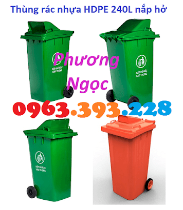 Thùng rác nhựa 240L nắp hở, thùng rác 240 Lít nhựa HDPE, thùng rác nắp hở TRNH240L1