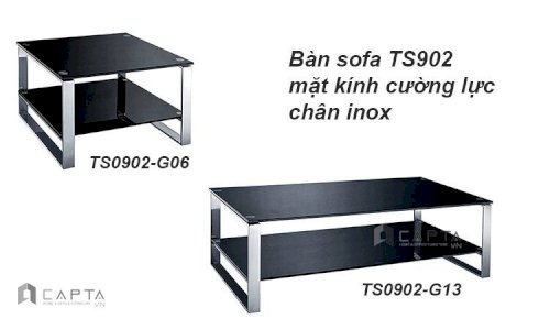 Bàn sofa vuông kính chân inox TS0902