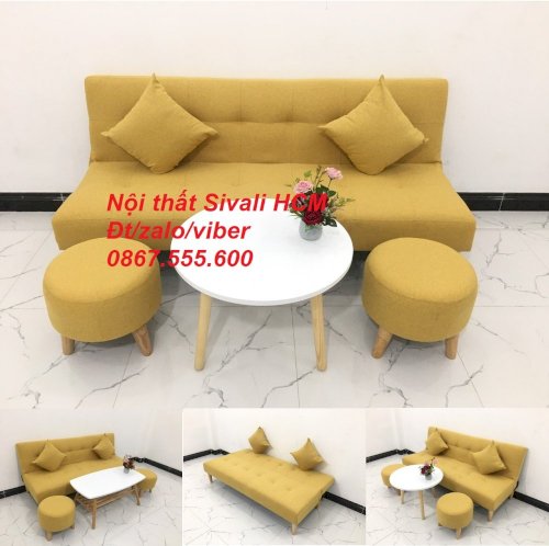 Sofa Bed Giá Rẻ, Sofa Giường Phòng Khách Nhỏ Gọn Màu Vàng Tươi Vải ...