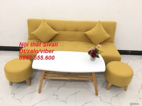 Sofa bed giá rẻ, sofa giường màu vàng tươi vải bố, Nội thất Sivali HCM - 2