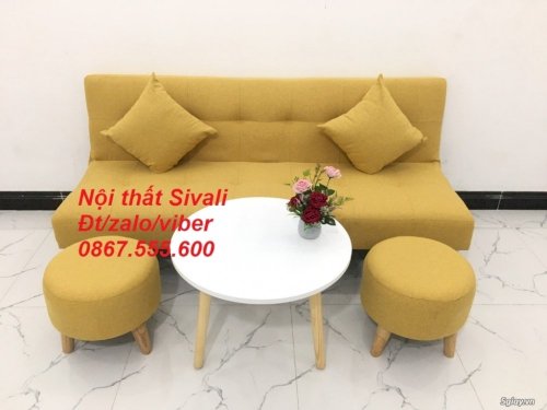 Sofa bed giá rẻ, sofa giường màu vàng tươi vải bố, Nội thất Sivali HCM - 8