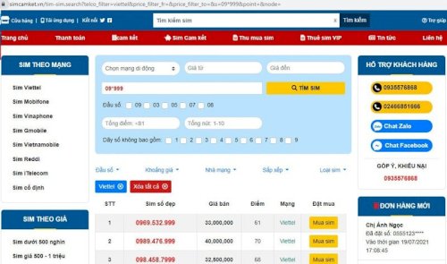 Tìm kiếm sim tam hoa 999 Viettel