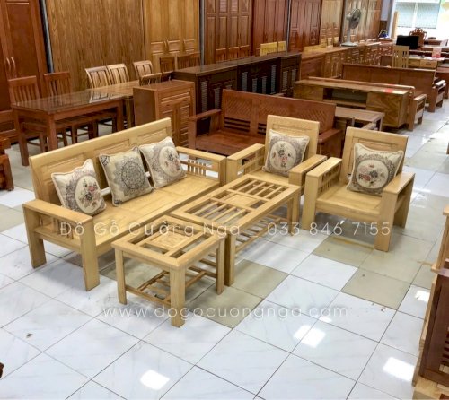 Bộ bàn ghế sofa gỗ sồi nga đối 5 món chữ A kèm gỗi lụa SN 0.24 - Đồ Gỗ Cường Nga (Ảnh 2)