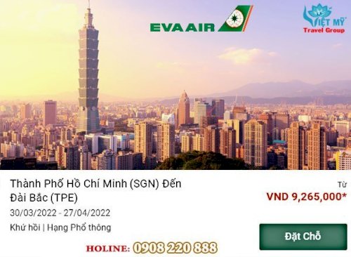 Eva Air khuyến mãi vé máy bay TP.HCM - Đài Bắc