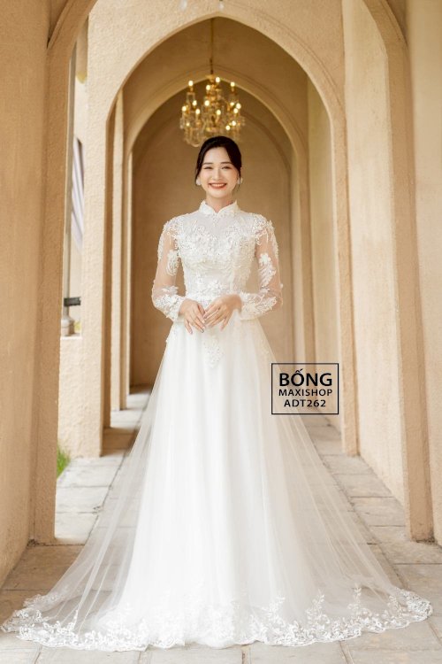 Áo dài váy cô dâu đăng ren ADT262 mang vẻ đẹp thật lộng lẫy