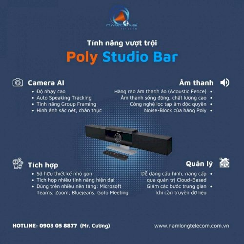 Camera họp trực tuyến Poly Studio Bar | Webcam 4K All-in-one
