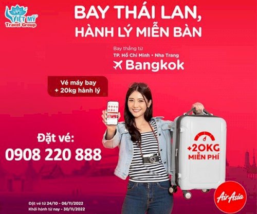 AirAsia miễn phí 20kg hành lý ký gửi đi Thái Lan